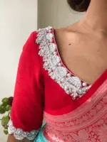 Red Raw Silk Hand Embroidered Blouse - Image 4
