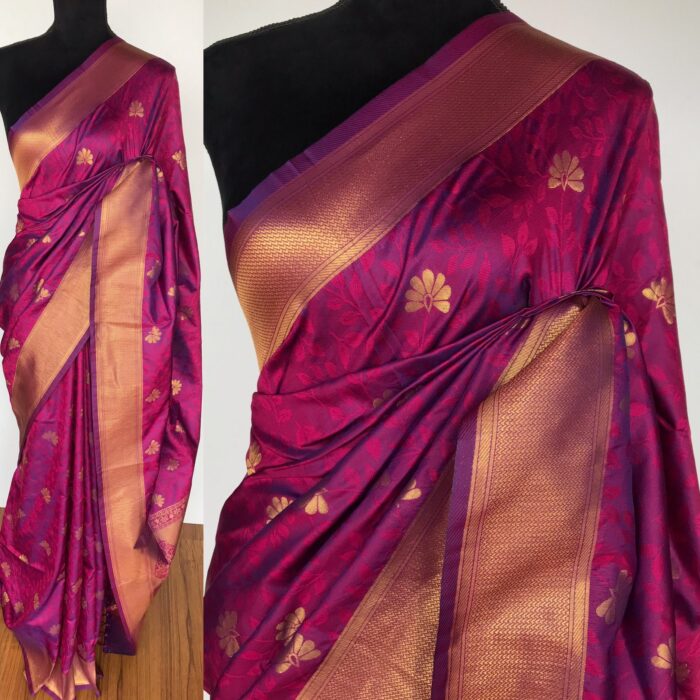 Magenta Purple Banarasi Silk Saree with Gold Zari Weaves