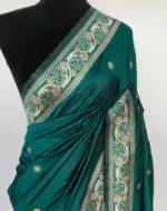 Emerald Green Banarasi Silk Saree with Gold Zari Weaves - Image 4