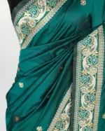Emerald Green Banarasi Silk Saree with Gold Zari Weaves - Image 6