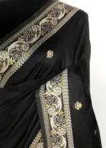 Black Banarasi Saree with Golden Zari Weaves - Image 5