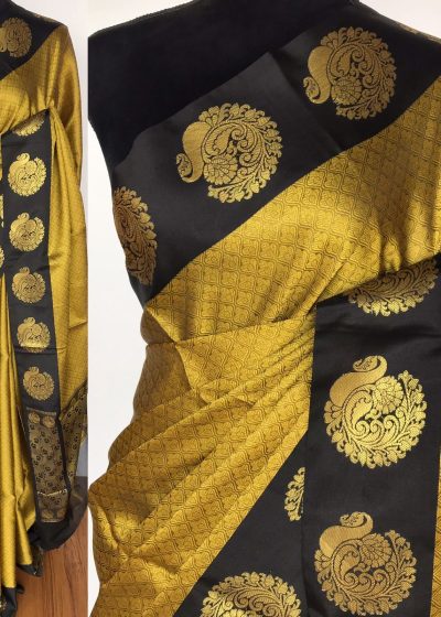 Mustard Kora Muslin Saree