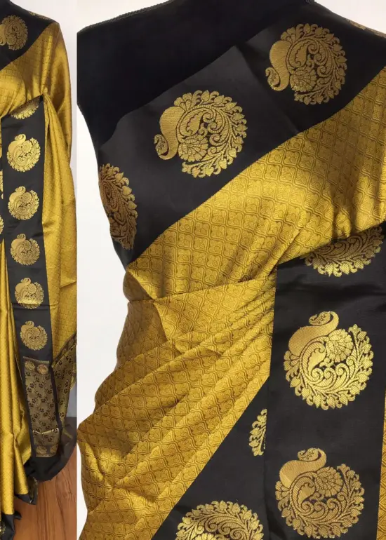 Mustard Kora Muslin Saree