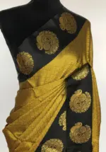 Mustard Kora Muslin Silk Saree - Image 4