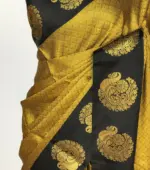 Mustard Kora Muslin Silk Saree - Image 3