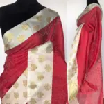 Red Kora Muslin Silk Saree - Image 2
