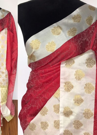Red Kora Muslin Silk Saree