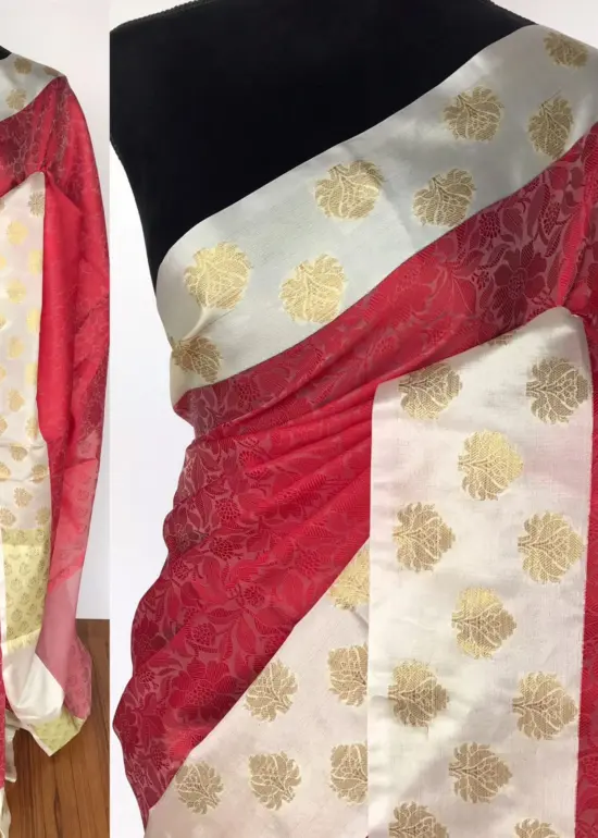 Red Kora Muslin Silk Saree