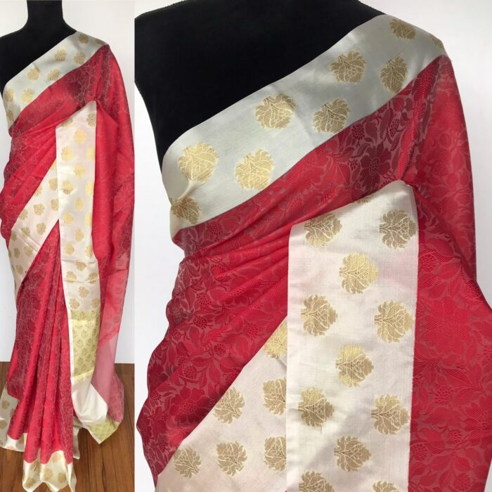 Red Kora Muslin Silk Saree