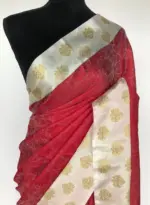 Red Kora Muslin Silk Saree - Image 4