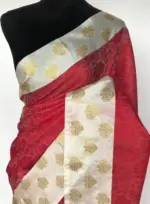 Red Kora Muslin Silk Saree - Image 3