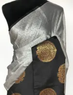 Grey Kora Muslin Silk Saree - Image 4