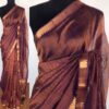 Chocolate brown Mangalagiri Silk Saree with Gold Zari Checks