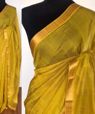 Green Mangalagiri Silk Saree with Gold Zari Checks