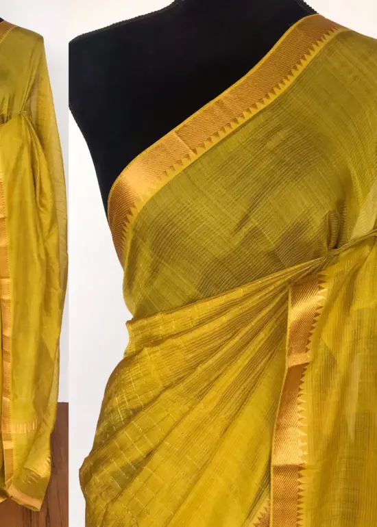 Green Mangalagiri Silk Saree with Gold Zari Checks