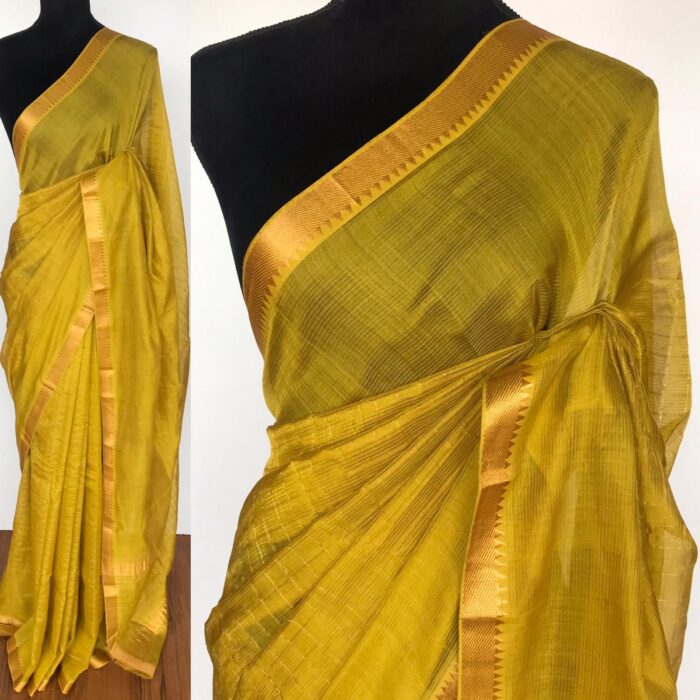 Green Mangalagiri Silk Saree with Gold Zari Checks