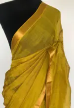 Green Mangalagiri Silk Saree with Gold Zari Checks - Image 3