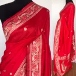 Red Banarasi Silk Saree with Gold Zari Weaves - Image 2