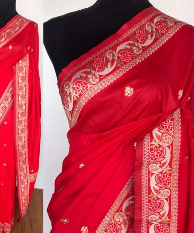 Red Banarasi Silk Saree with Gold Zari Weaves