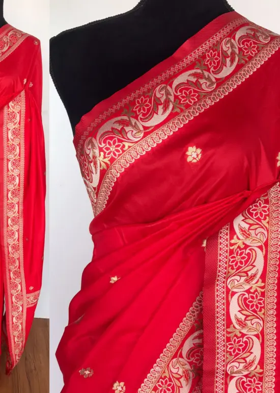 Red Banarasi Silk Saree with Gold Zari Weaves