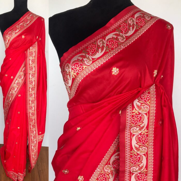 Red Banarasi Silk Saree with Gold Zari Weaves