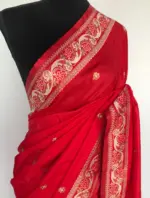 Red Banarasi Silk Saree with Gold Zari Weaves - Image 4