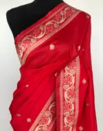 Red Banarasi Silk Saree with Gold Zari Weaves - Image 3