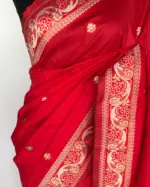 Red Banarasi Silk Saree with Gold Zari Weaves - Image 5