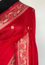 Red Banarasi Silk Saree with Gold Zari Weaves - Image 6