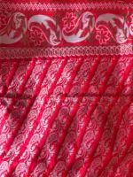 Red Banarasi Silk Saree with Gold Zari Weaves - Image 8