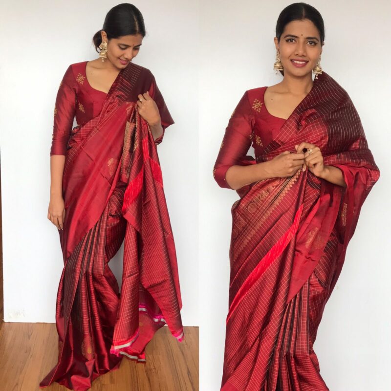 SCARLET GLOW - Pure Kanjivaram Silk Saree with Gold Zari