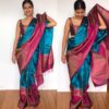 Blue Kanjivaram Silk Saree with Handwoven Silver and Gold Zari Weaves