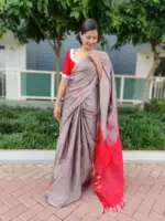 Mauve Chinnalapattu Saree adorned with handwoven motifs - Image 4