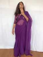 Purple Chiffon Saree with Badla work - Image 3