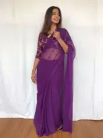 Purple Chiffon Saree with Badla work