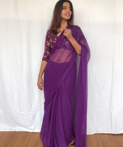 Purple Chiffon Saree with Badla work