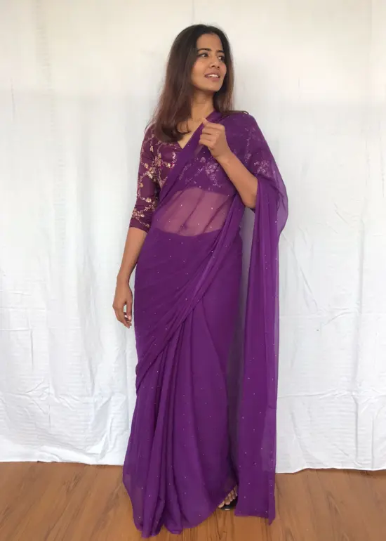 Purple Chiffon Saree with Badla work