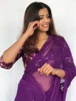 Purple Chiffon Saree with Badla work - Image 2