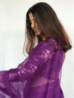 Purple Chiffon Saree with Badla work - Image 7