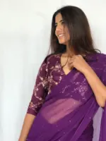 Purple Chiffon Saree with Badla work - Image 6