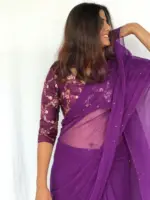 Purple Chiffon Saree with Badla work - Image 5