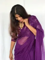 Purple Chiffon Saree with Badla work - Image 4