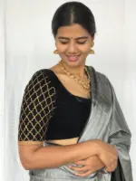Black Velvet Hand Embroidered Blouse - Image 3