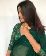 Bottle Green Chiffon Saree with Badla work - Image 6