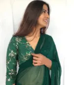 Bottle Green Chiffon Saree with Badla work - Image 3