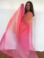 Multi Color Chiffon Saree with Badla work - Image 4