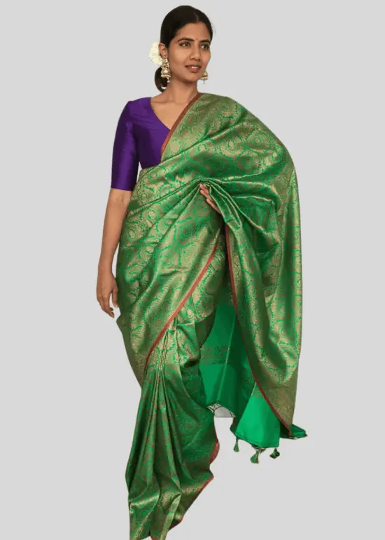 Green Banarasi Silk Saree with Jacquard Antique Zari Weaves