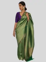Green Banarasi Silk Saree with Jacquard Antique Zari Weaves - Image 5