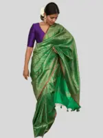 Green Banarasi Silk Saree with Jacquard Antique Zari Weaves - Image 5