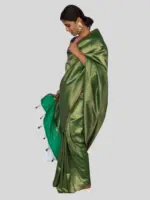 Green Banarasi Silk Saree with Jacquard Antique Zari Weaves - Image 4